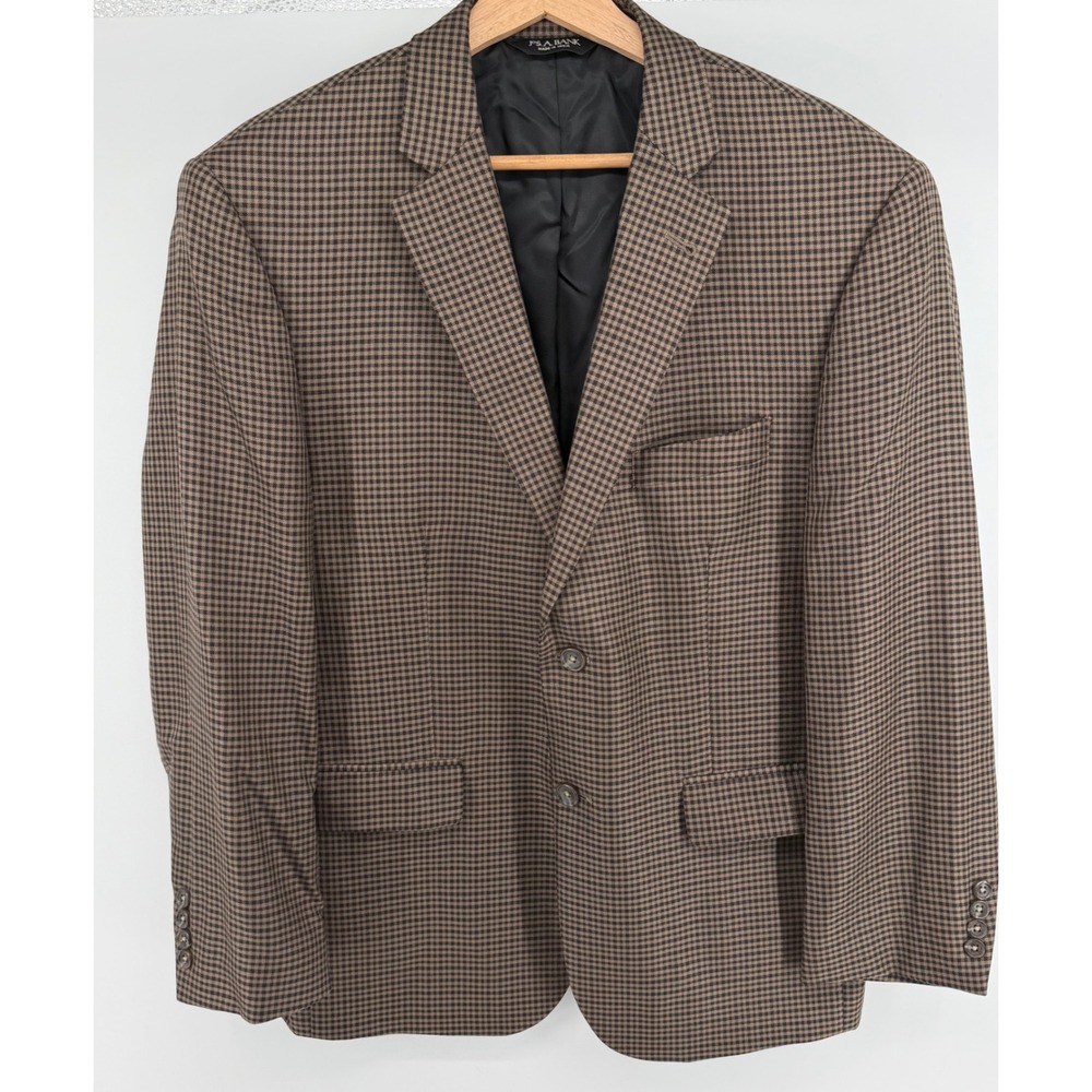 Jos A Bank Travelers Collection Silk Wool Checkered Blazer Brown 42S Tailored